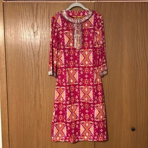 Tory Burch Ikat Pattern Midi Dress with Silver embellishments
